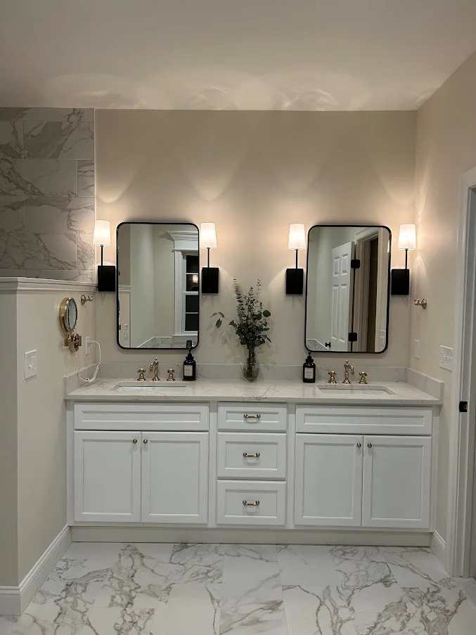 Primary Bathroom renovation with Cava Gold by West Hartford